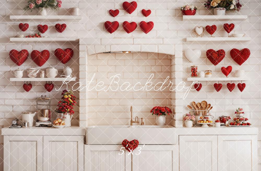 Kate Valentine's Kitchen Backdrop Red Heart Cabinets Designed by Emetselch