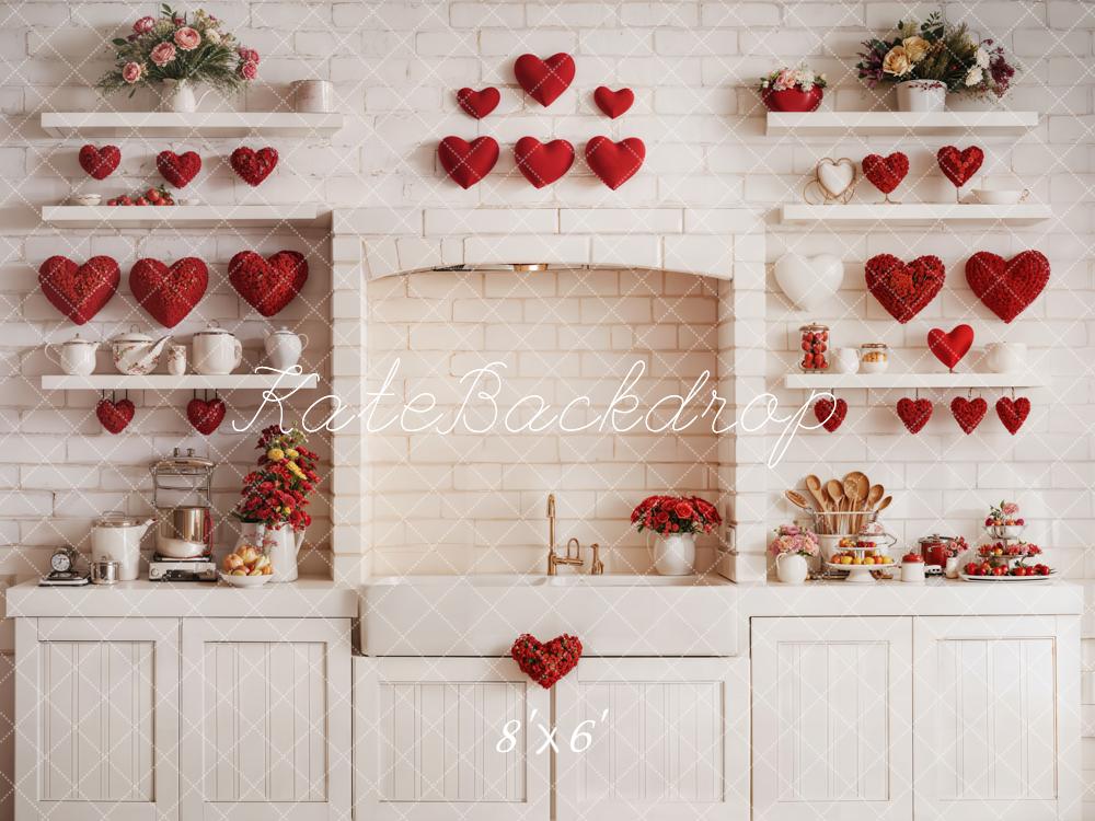 Kate Valentine's Kitchen Backdrop Red Heart Cabinets Designed by Emetselch