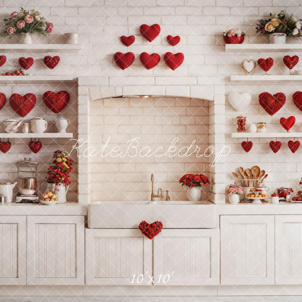 Kate Valentine's Kitchen Backdrop Red Heart Cabinets Designed by Emetselch