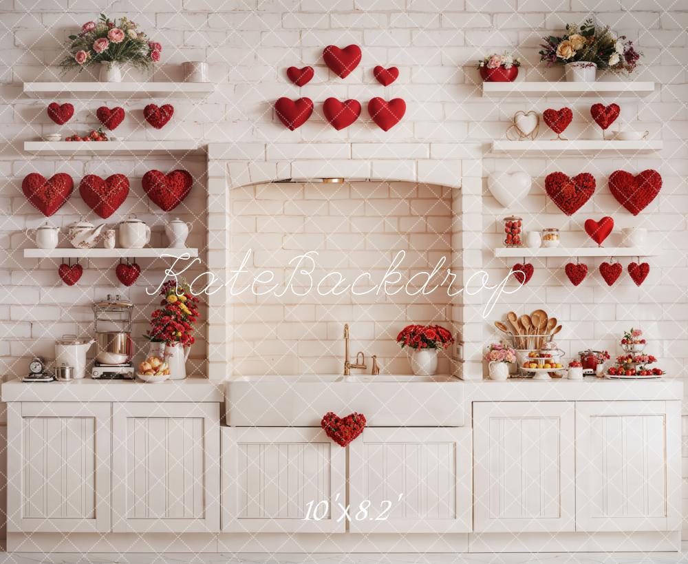 Kate Valentine's Kitchen Backdrop Red Heart Cabinets Designed by Emetselch