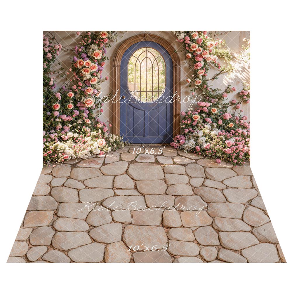 Kate Spring Flowers Door Backdrop+Slate Stone Floor Backdrop