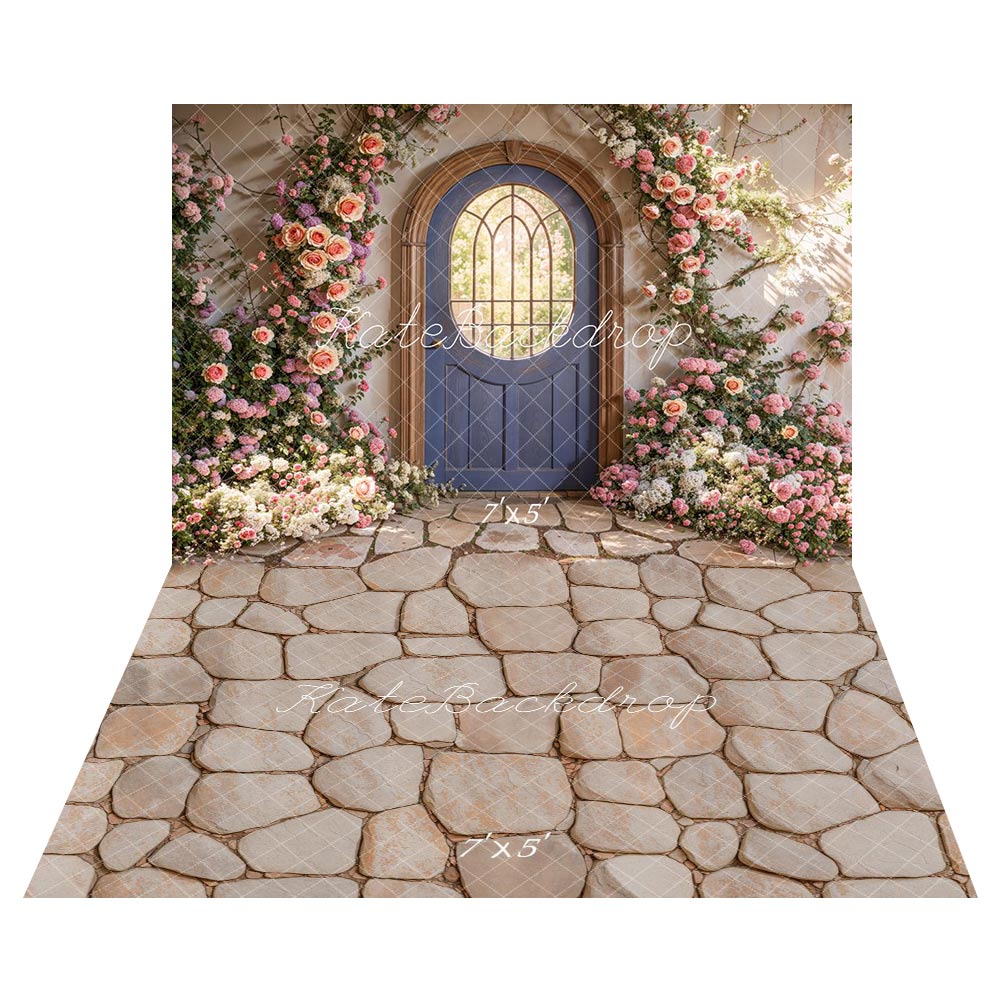 Kate Spring Flowers Door Backdrop+Slate Stone Floor Backdrop