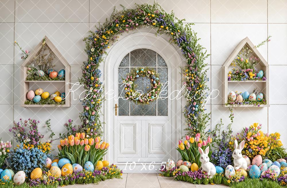 AUSALE Kate White Easter Eggs Bunny Flower Arch Backdrop Designed by Emetselch