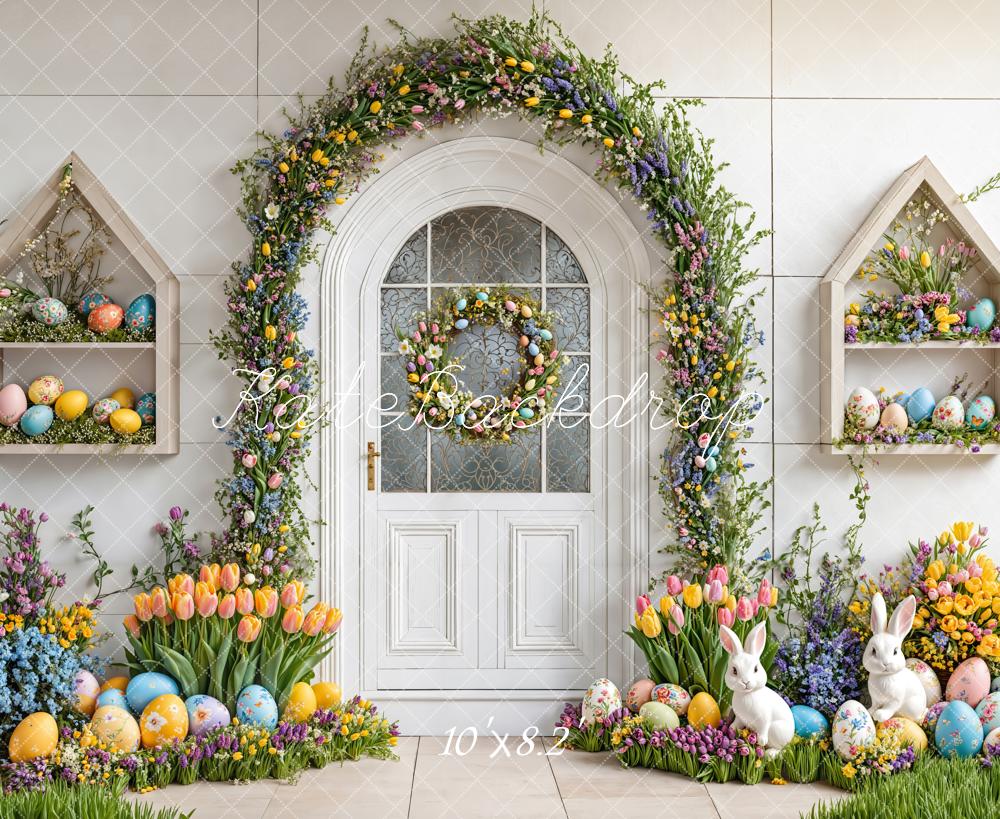 AUSALE Kate White Easter Eggs Bunny Flower Arch Backdrop Designed by Emetselch