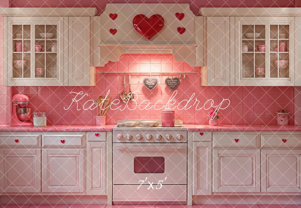 Kate Valentine Pink Heart Kitchen Cabinets Backdrop Designed by Emetselch