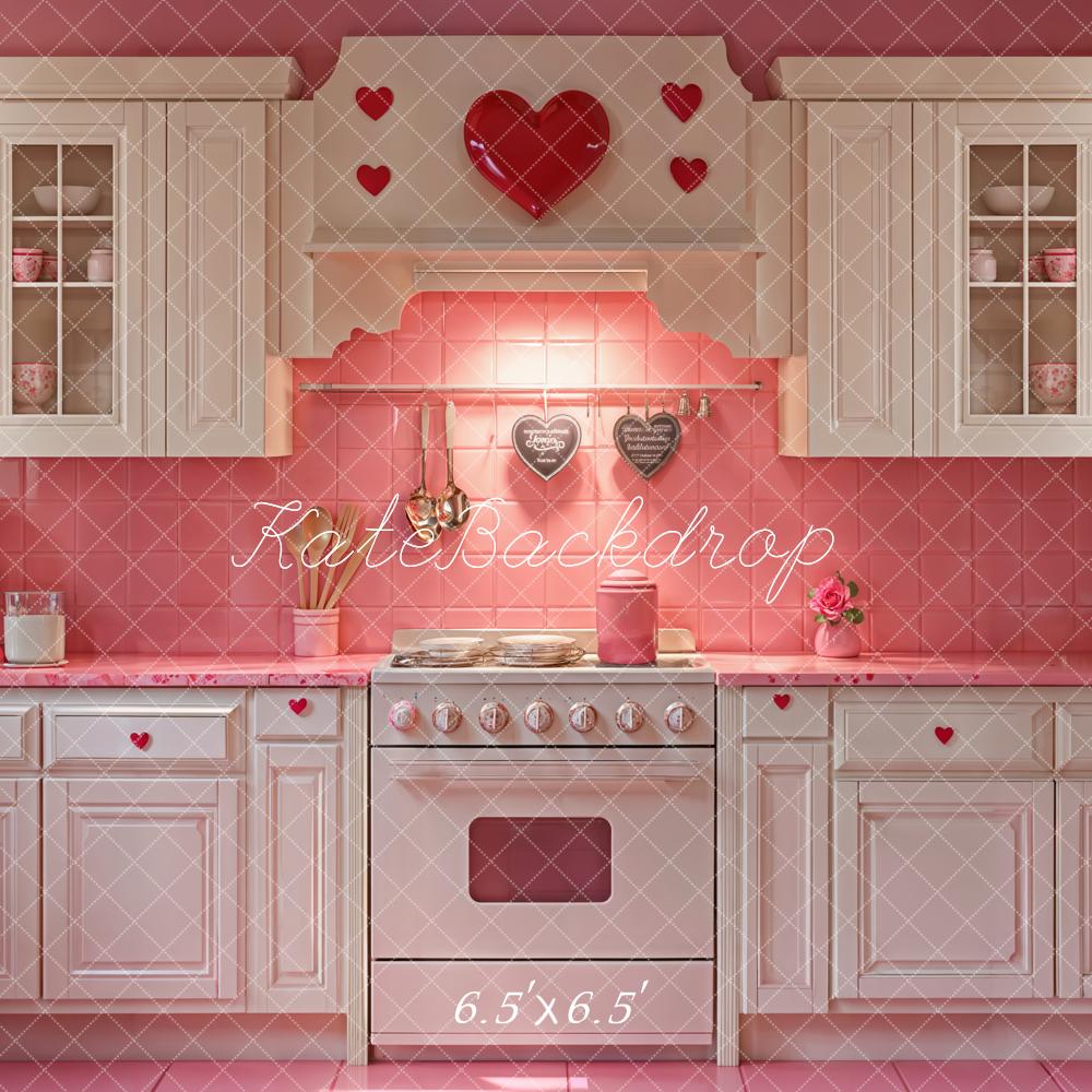 Kate Valentine Pink Heart Kitchen Cabinets Backdrop Designed by Emetselch