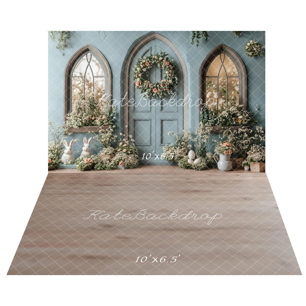 Kate Easter Bunny Wreath Door Backdrop+Abstract Texture Floor Backdrop