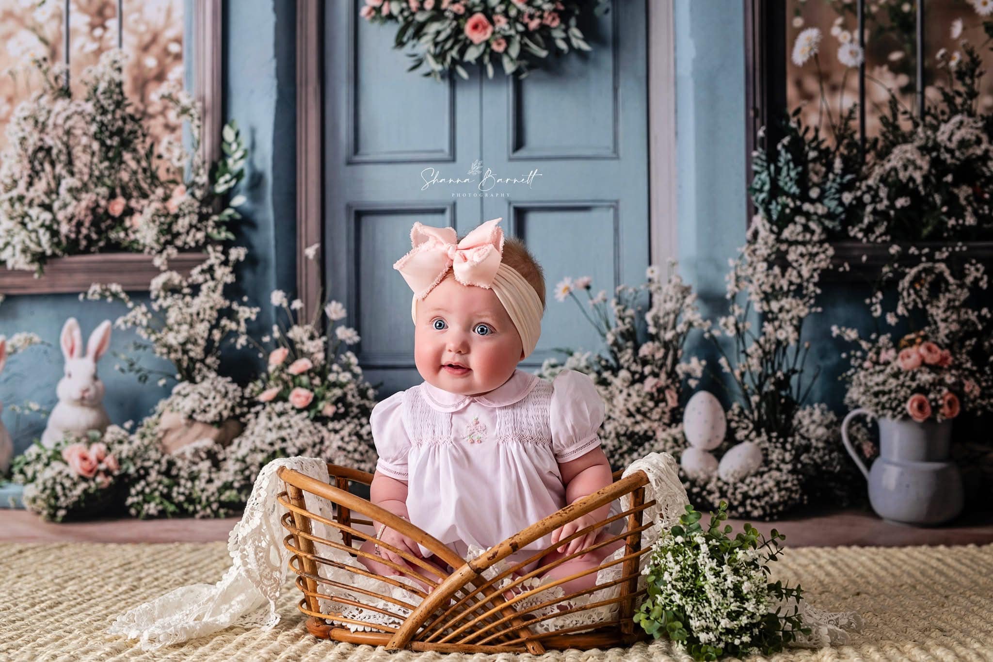 Kate Easter Bunny Wreath Door Backdrop+Abstract Texture Floor Backdrop