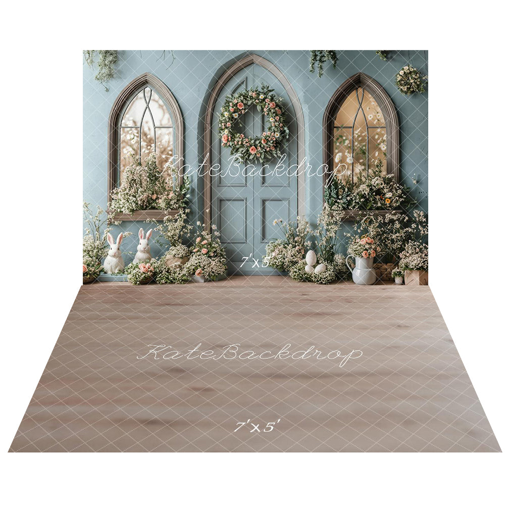 Kate Easter Bunny Wreath Door Backdrop+Abstract Texture Floor Backdrop