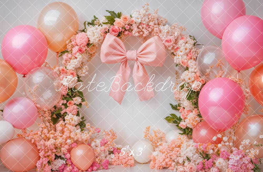 Kate Cake Smash Pink Backdrop Floral Balloon Designed by Emetselch