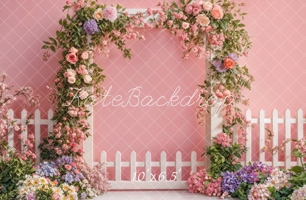 Kate Spring Flower Fence Pink Backdrop Designed by Emetselch