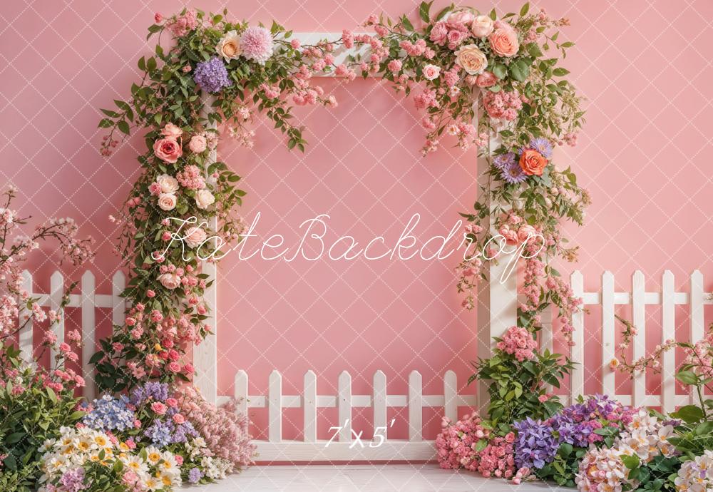 Kate Spring Flower Fence Pink Backdrop Designed by Emetselch