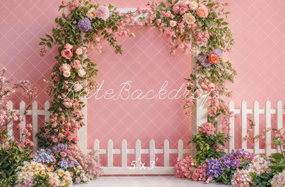 Kate Spring Flower Fence Pink Backdrop Designed by Emetselch