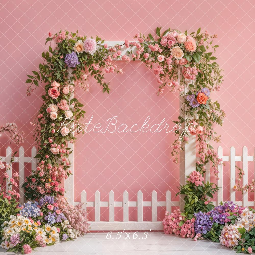 Kate Spring Flower Fence Pink Backdrop Designed by Emetselch