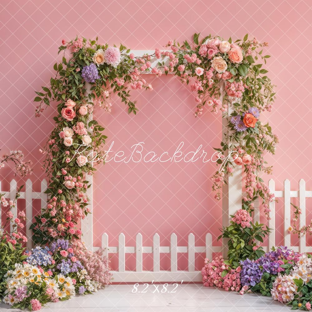 Kate Spring Flower Fence Pink Backdrop Designed by Emetselch