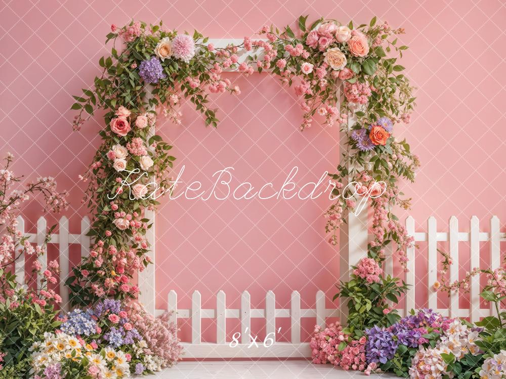 Kate Spring Flower Fence Pink Backdrop Designed by Emetselch