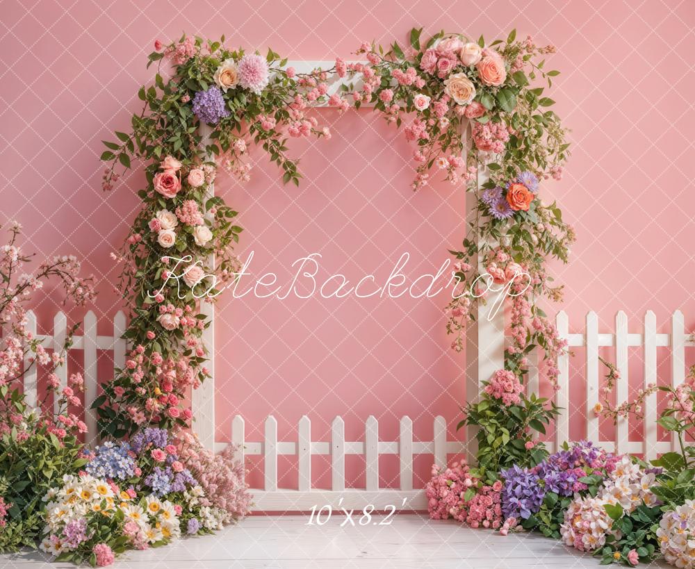 Kate Spring Flower Fence Pink Backdrop Designed by Emetselch