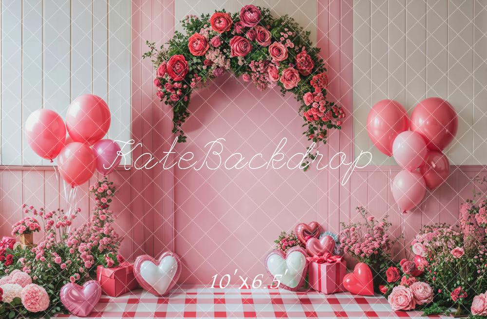 Lightning Deals-1 Kate Pink Flowers Girl Birthday Backdrop Valentine's Day Designed by Emetselch