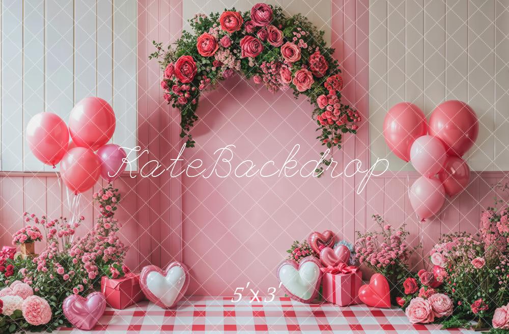 Lightning Deals-1 Kate Pink Flowers Girl Birthday Backdrop Valentine's Day Designed by Emetselch