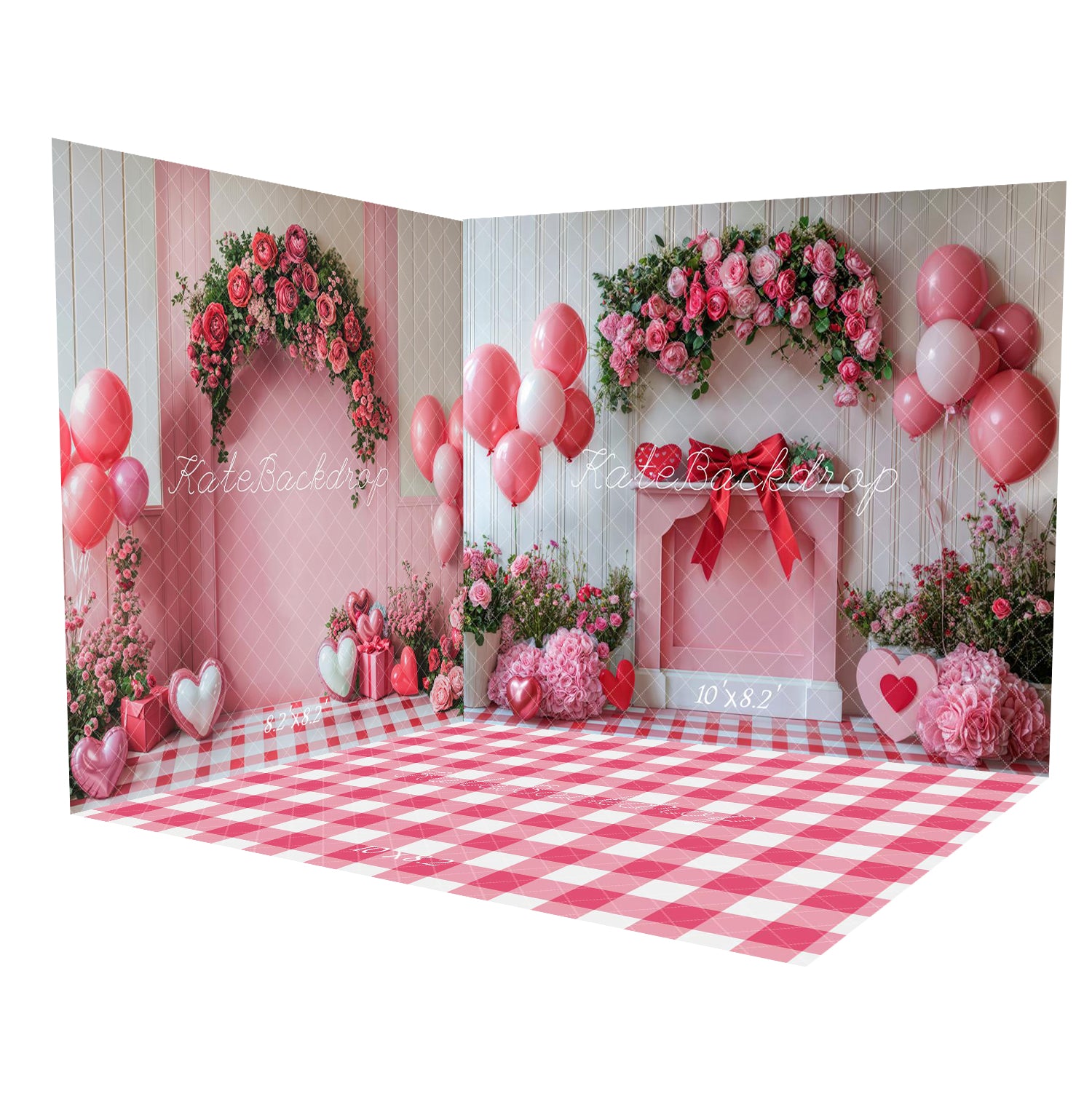 Kate Pink Birthday Party Fireplace Balloons Room Set(8ftx8ft&10ftx8ft&8ftx10ft)