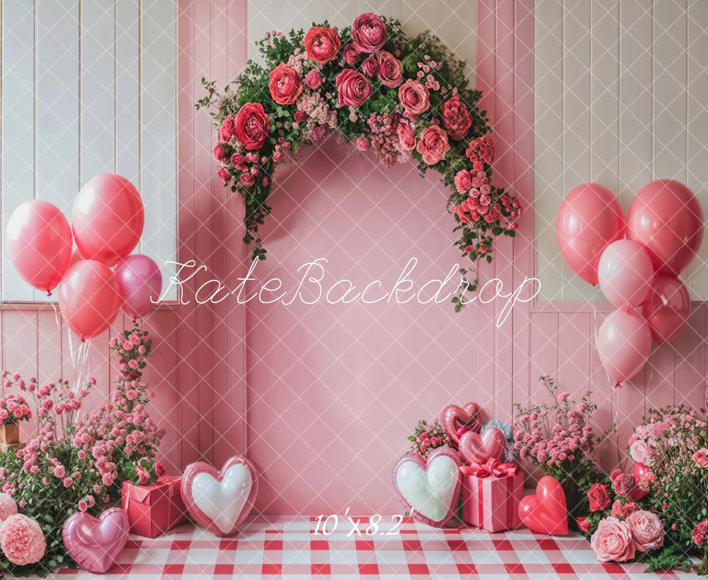 Lightning Deals-1 Kate Pink Flowers Girl Birthday Backdrop Valentine's Day Designed by Emetselch