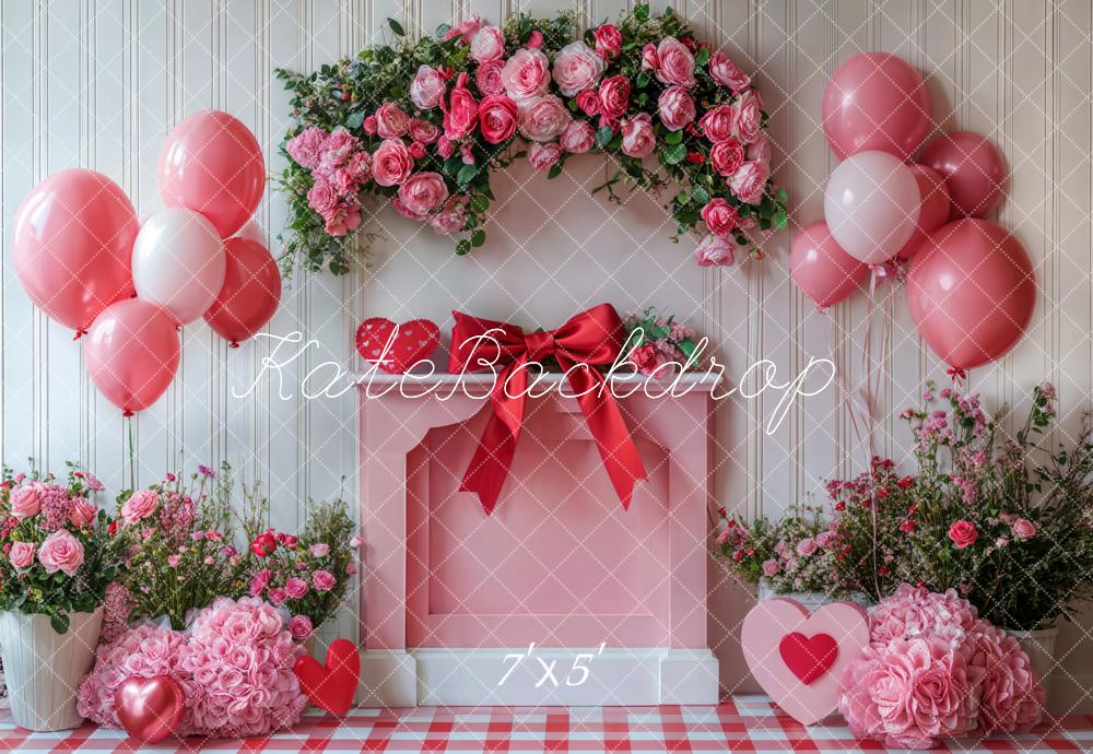 Kate Valentine's Day Roses Balloons Bow Backdrop Designed by Emetselch