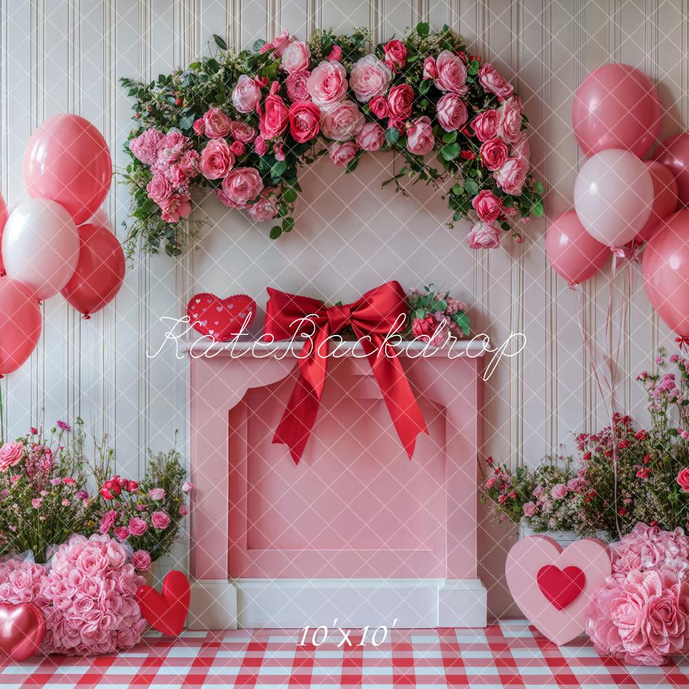 Kate Valentine's Day Roses Balloons Bow Backdrop Designed by Emetselch