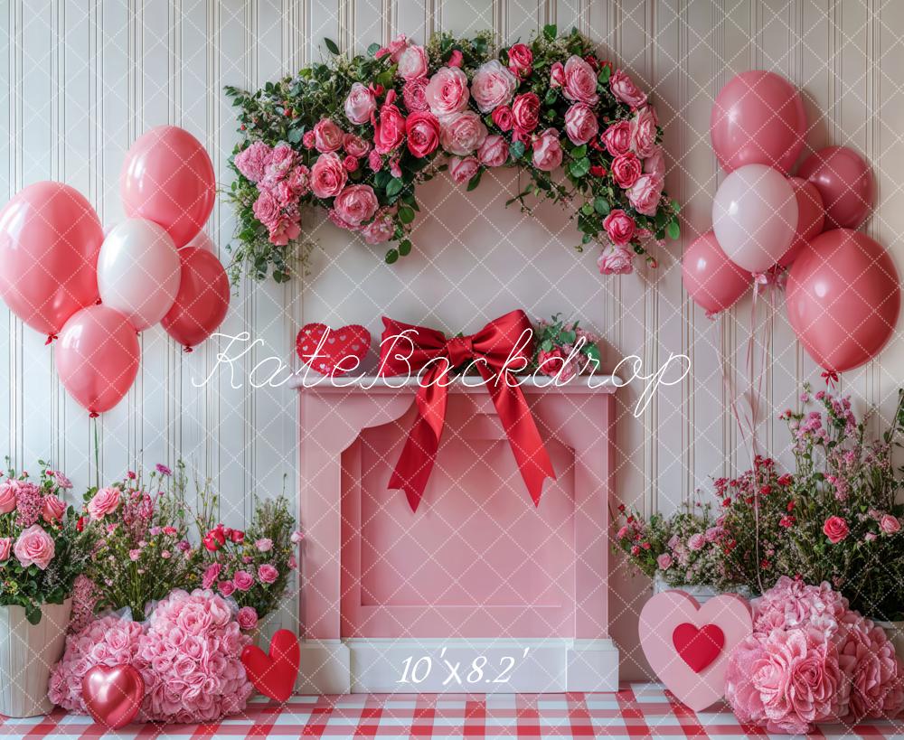 Kate Valentine's Day Roses Balloons Bow Backdrop Designed by Emetselch