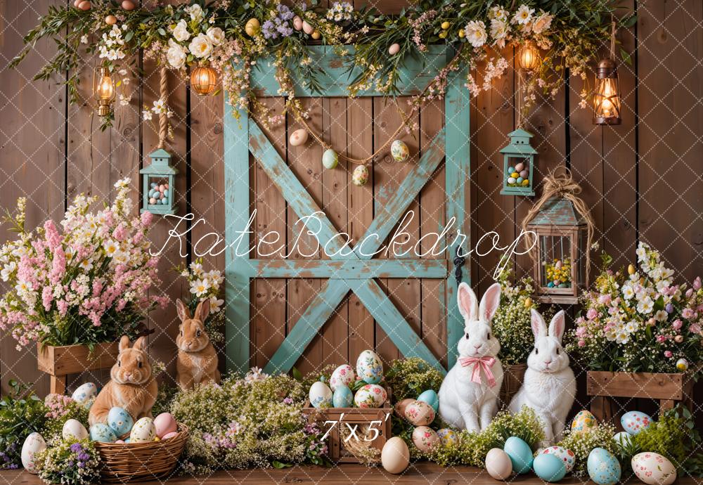 Kate Easter Bunny Barn Door Floral Backdrop Designed by Emetselch