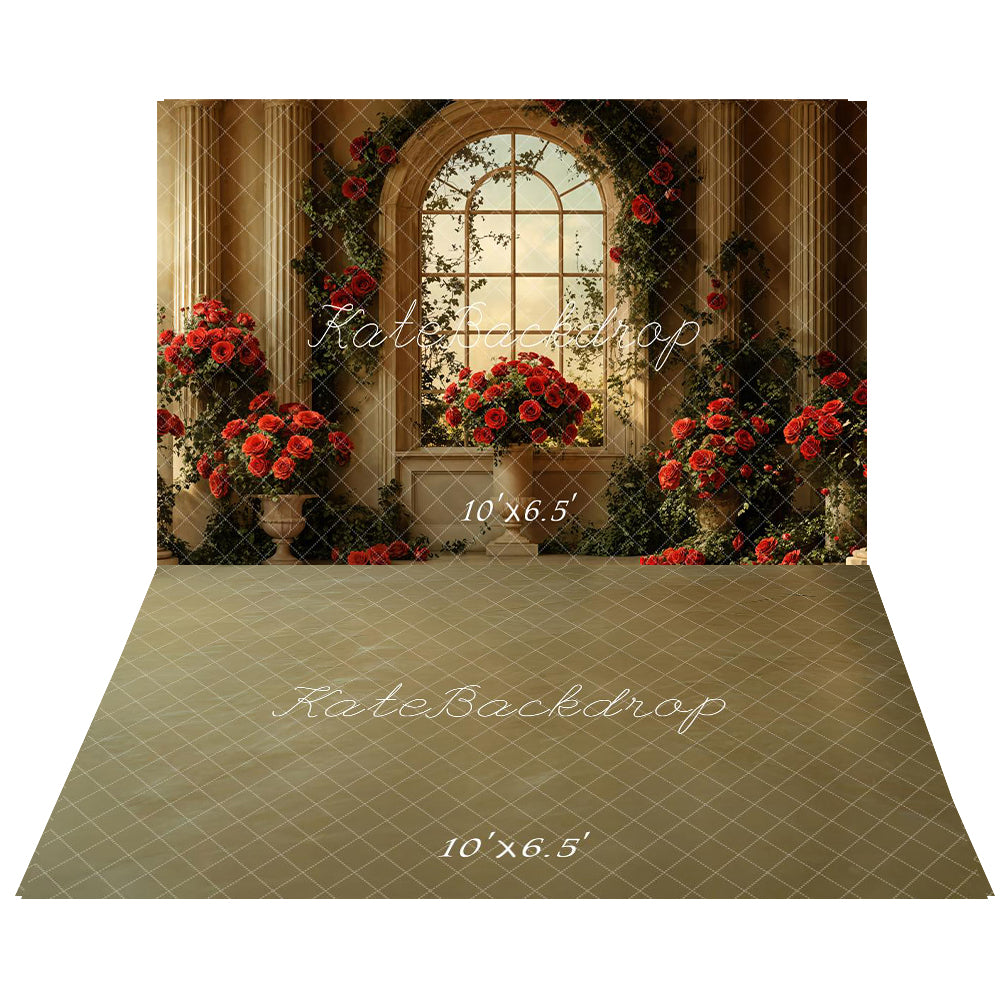 Kate Indoor Valentine's Day Rose Wedding Backdrop+Abstract Floor Backdrop