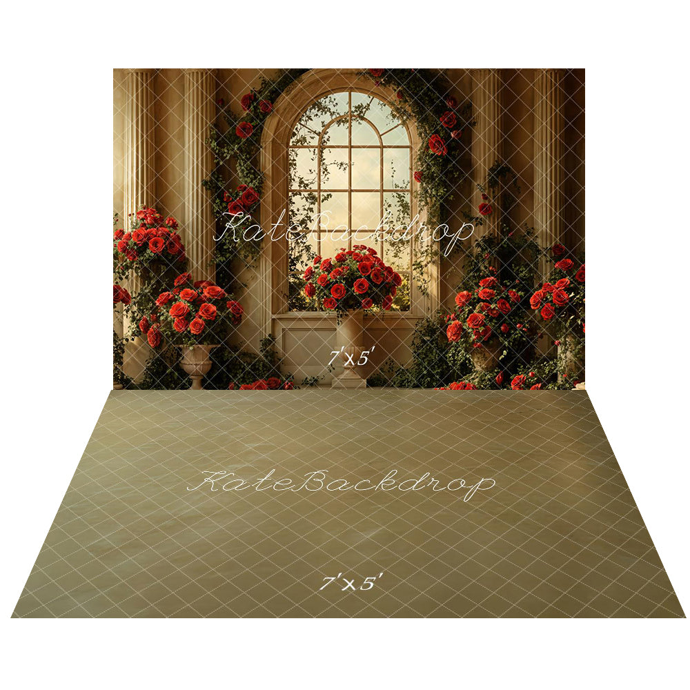 Kate Indoor Valentine's Day Rose Wedding Backdrop+Abstract Floor Backdrop