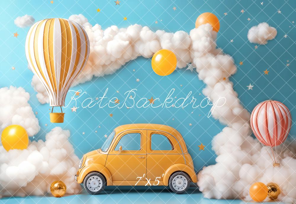 Kate Blue Cake Smash Backdrop Hot Air Balloon Car Clouds Designed by Emetselch