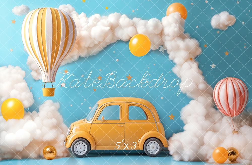 Kate Blue Cake Smash Backdrop Hot Air Balloon Car Clouds Designed by Emetselch