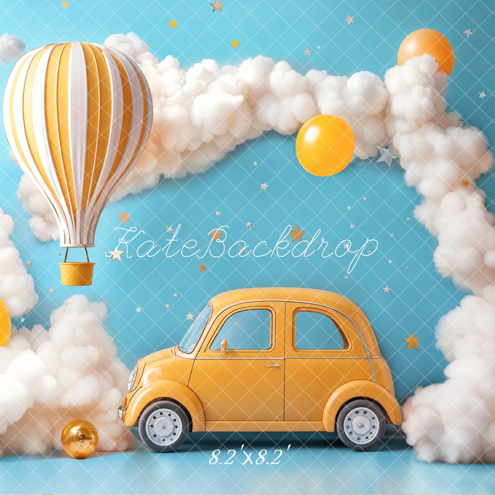 Kate Blue Cake Smash Backdrop Hot Air Balloon Car Clouds Designed by Emetselch