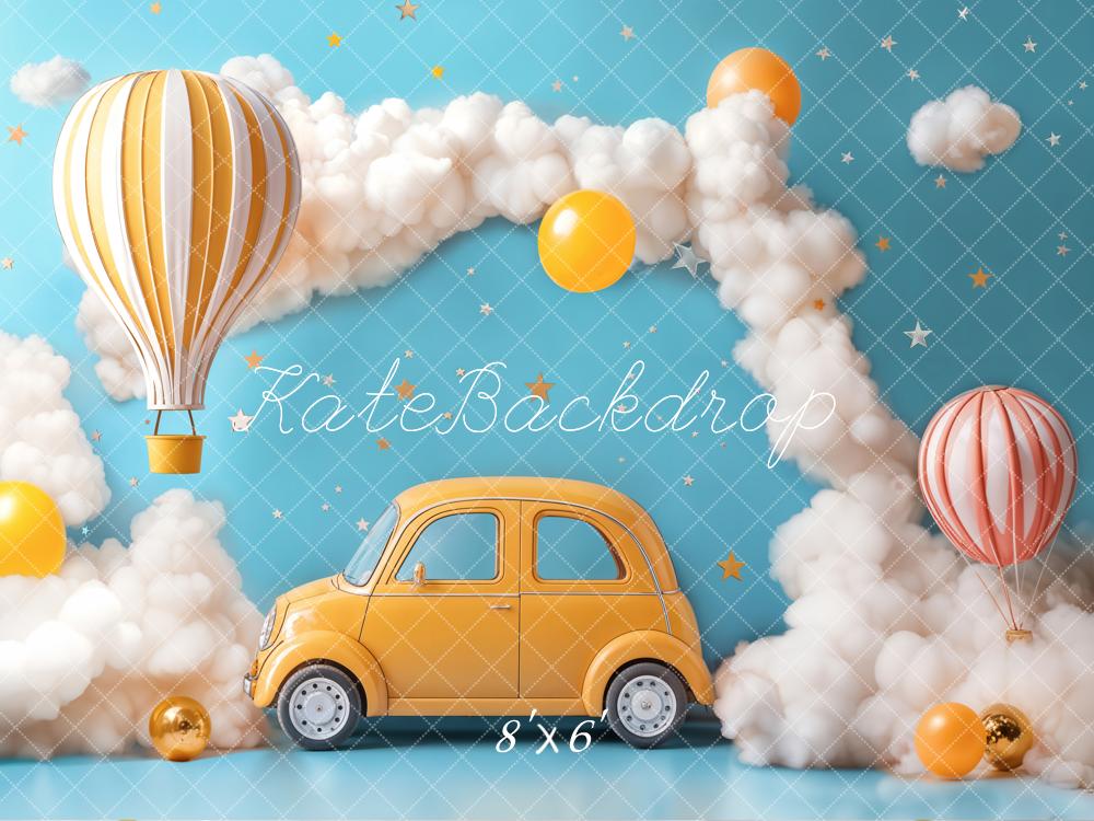 Kate Blue Cake Smash Backdrop Hot Air Balloon Car Clouds Designed by Emetselch