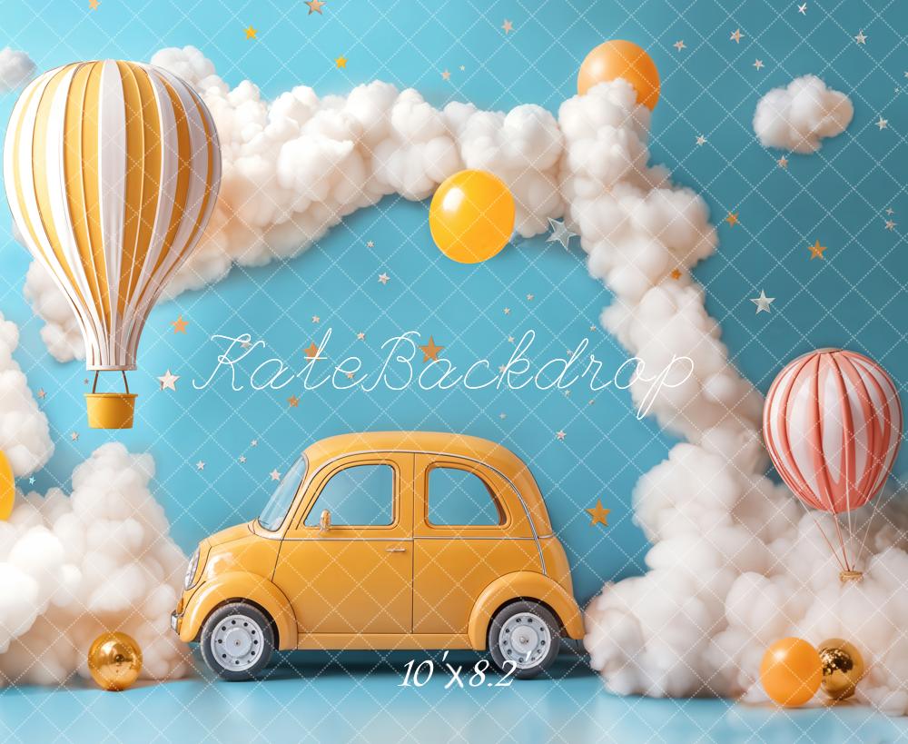 Kate Blue Cake Smash Backdrop Hot Air Balloon Car Clouds Designed by Emetselch