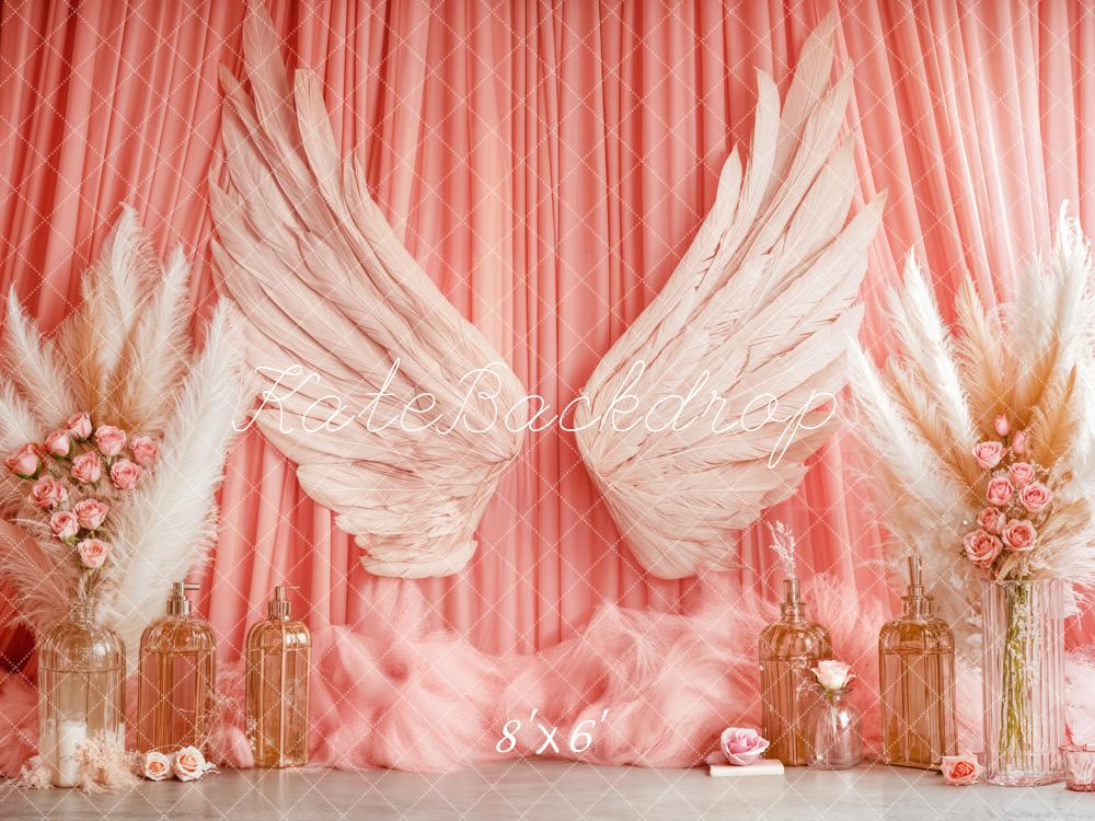 Kate Boho Angel Wings Pink Curtains Backdrop Designed by Emetselch