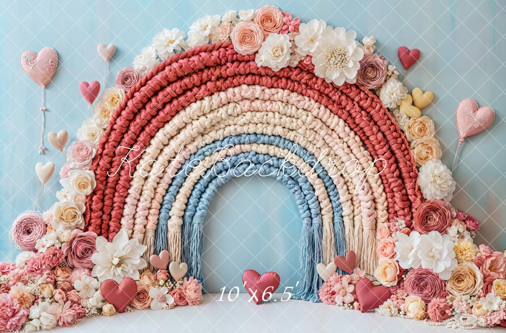 Kate Valentine Boho Floral Rainbow Heart Backdrop Designed by Emetselch