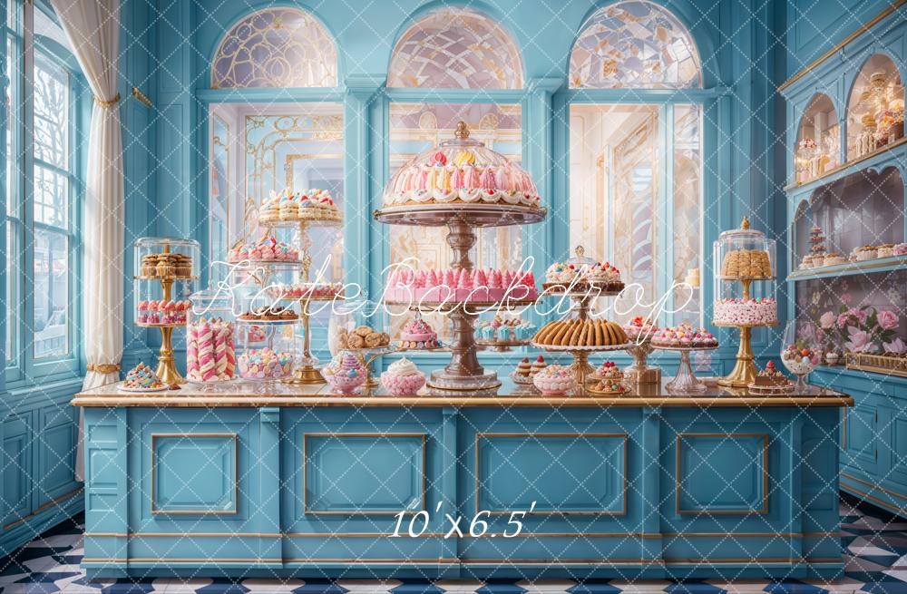 Kate Retro Blue Cake Shop Backdrop Designed by Emetselch