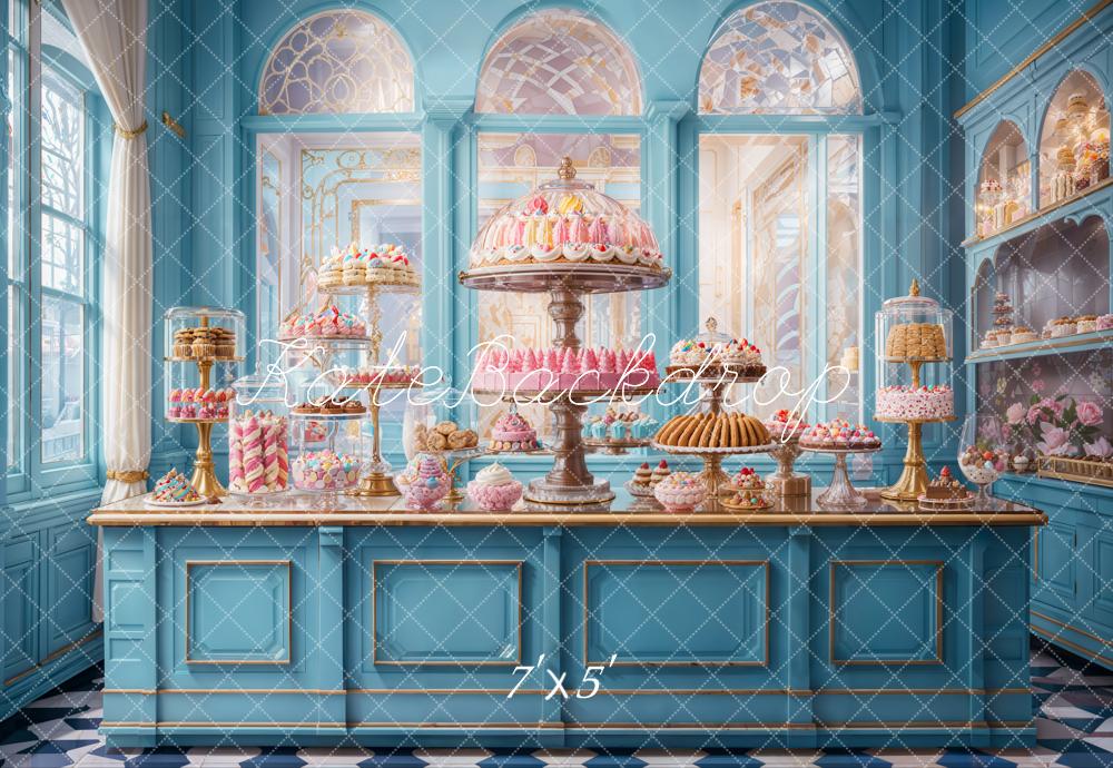 Kate Retro Blue Cake Shop Backdrop Designed by Emetselch