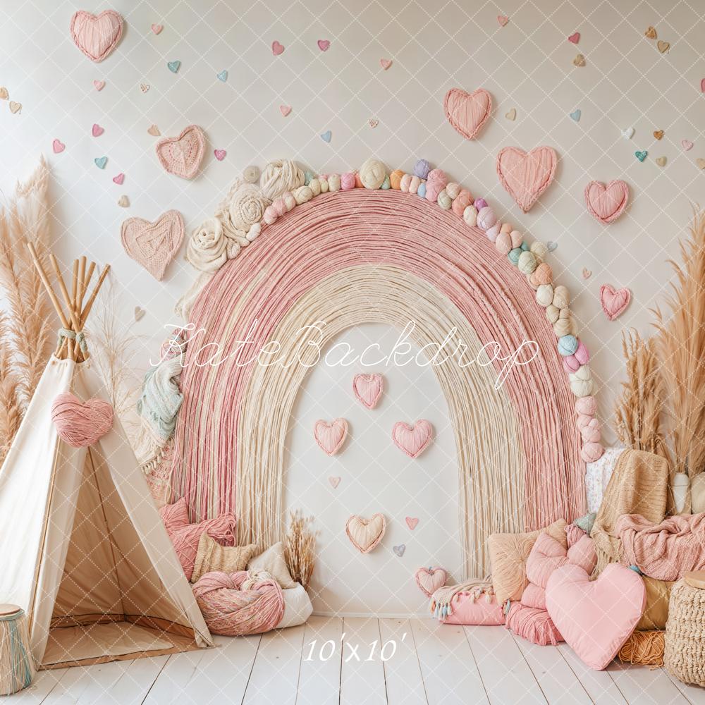 Kate Pink Boho Rainbow Tent Hearts Backdrop Designed by Emetselch