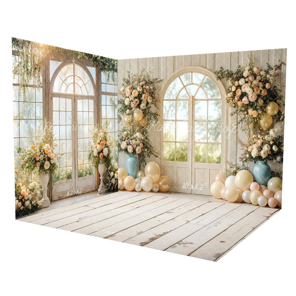 Kate Wedding Floral Arched Window Balloons Room Set (8ftx8ft&10ftx8ft&8ftx10ft)