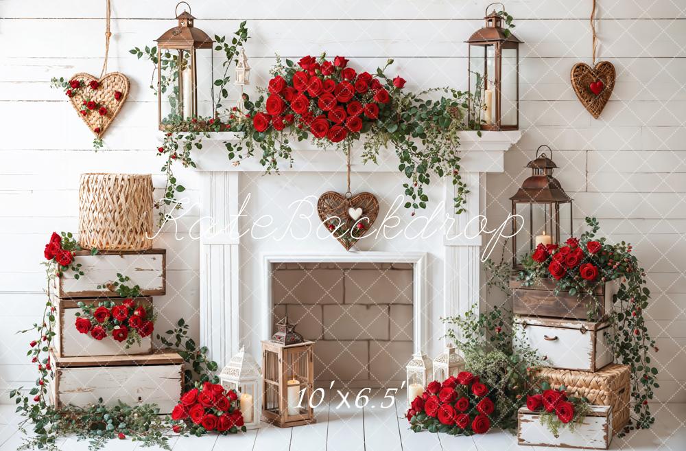 Kate Valentine's Day White Fireplace Backdrop Designed by Emetselch