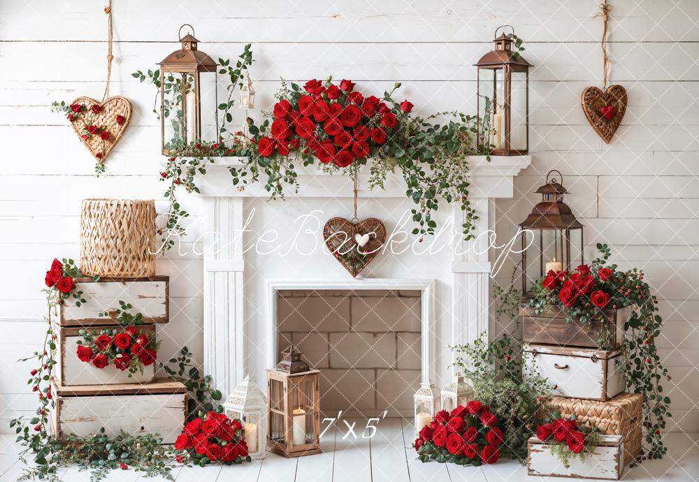 Kate Valentine's Day White Fireplace Backdrop Designed by Emetselch