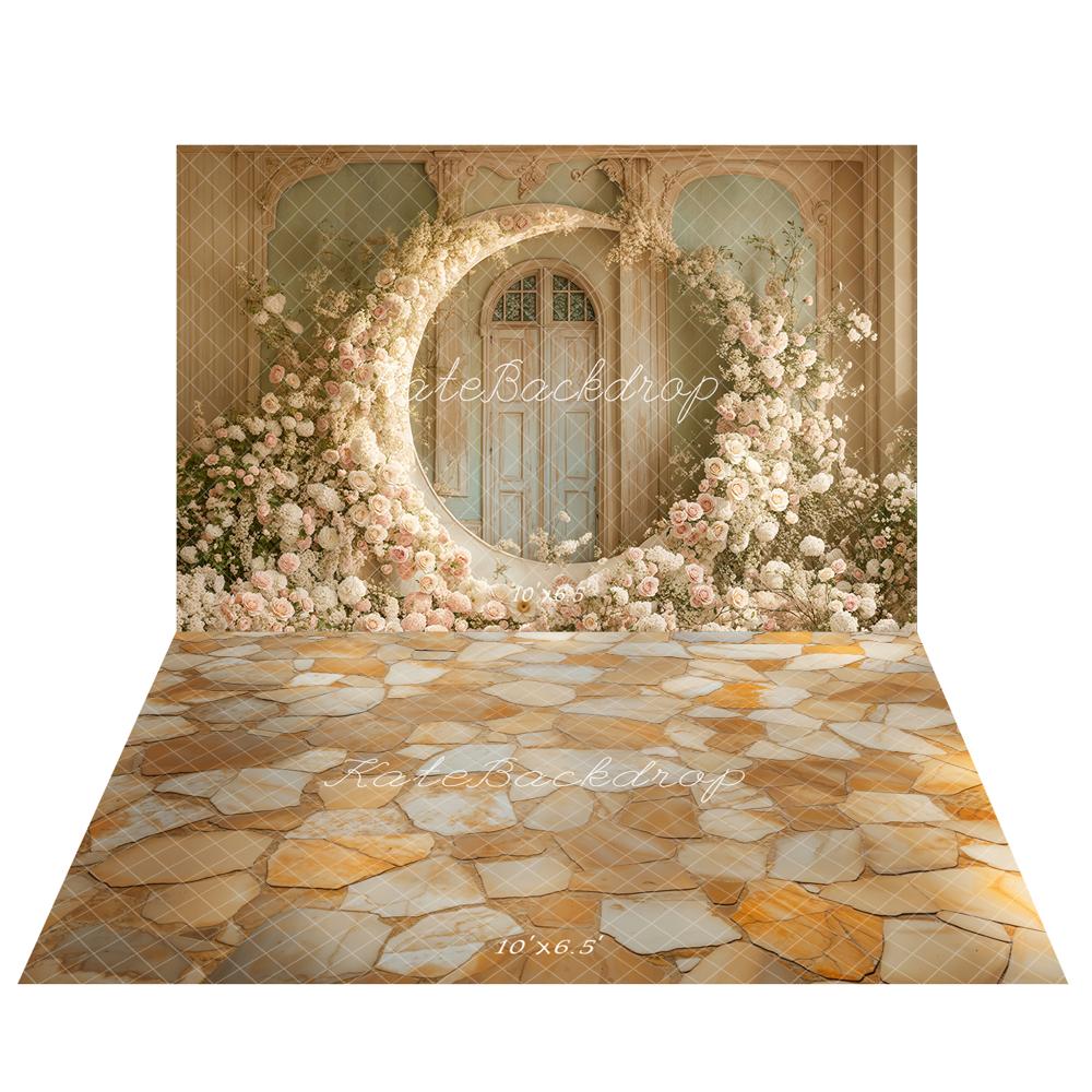 Kate Mother's Day Moon Wedding Backdrop+Stone Floor Backdrop