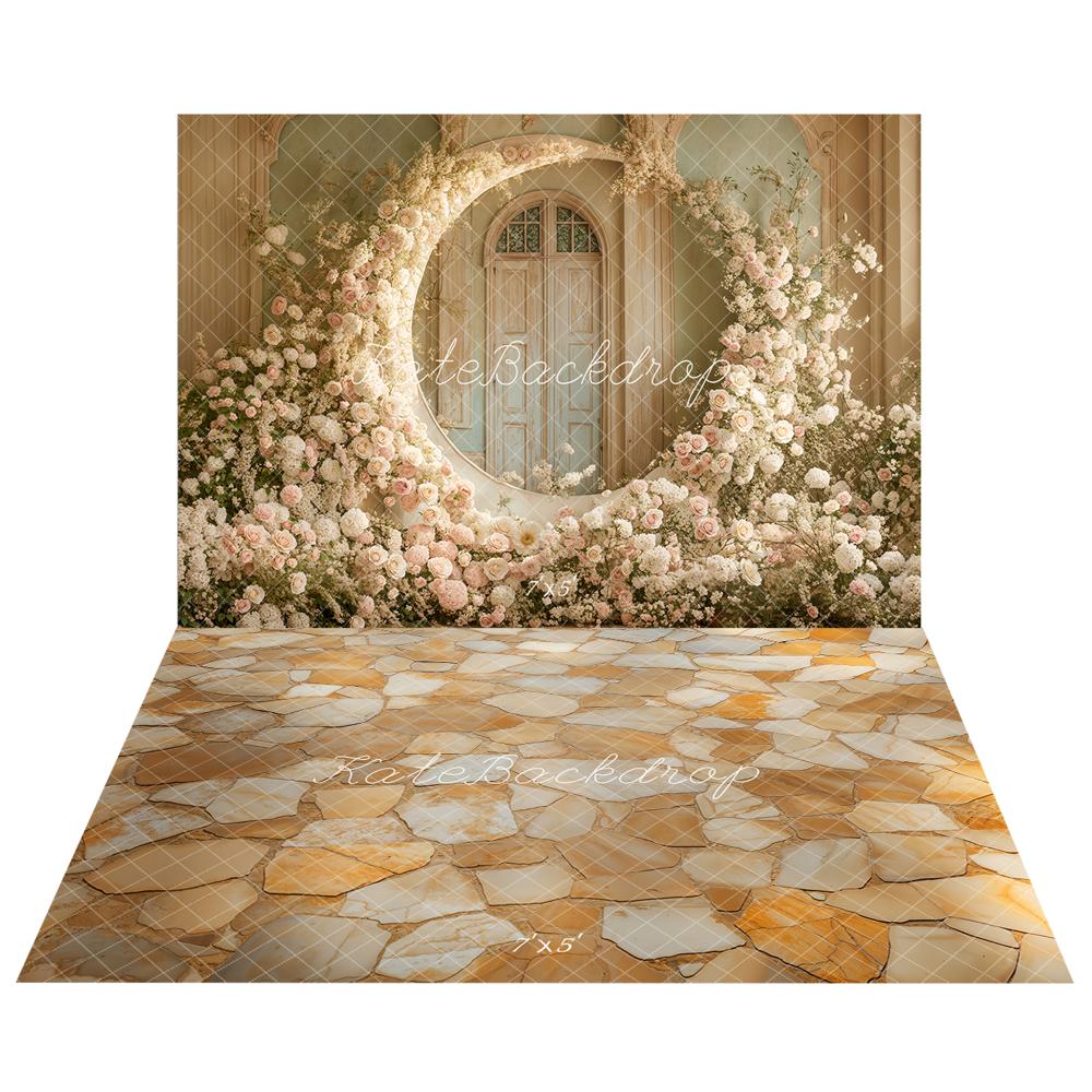 Kate Mother's Day Moon Wedding Backdrop+Stone Floor Backdrop