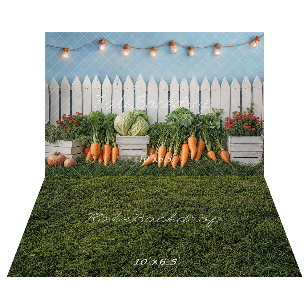 Kate Spring Fence Cabbage Backdrop+Green Grass Lawn Floor Backdrop