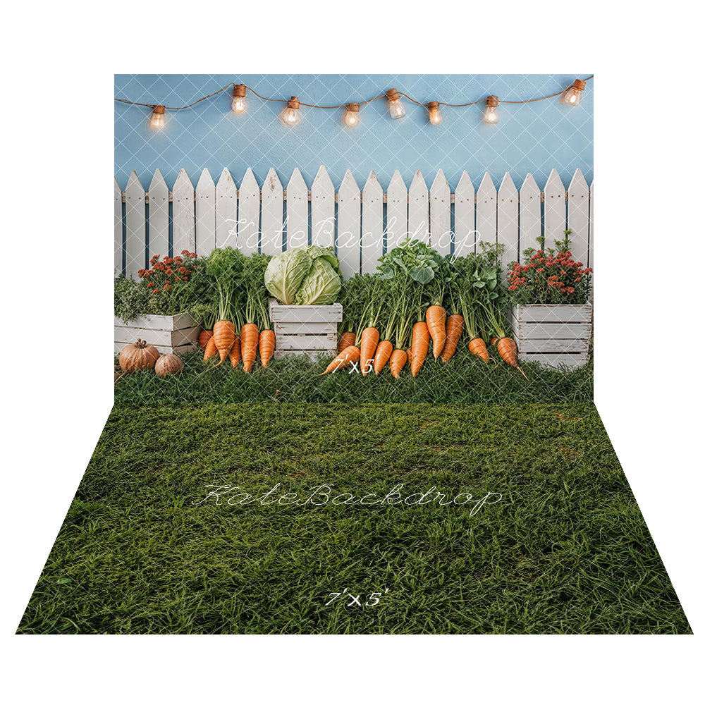 Kate Spring Fence Cabbage Backdrop+Green Grass Lawn Floor Backdrop