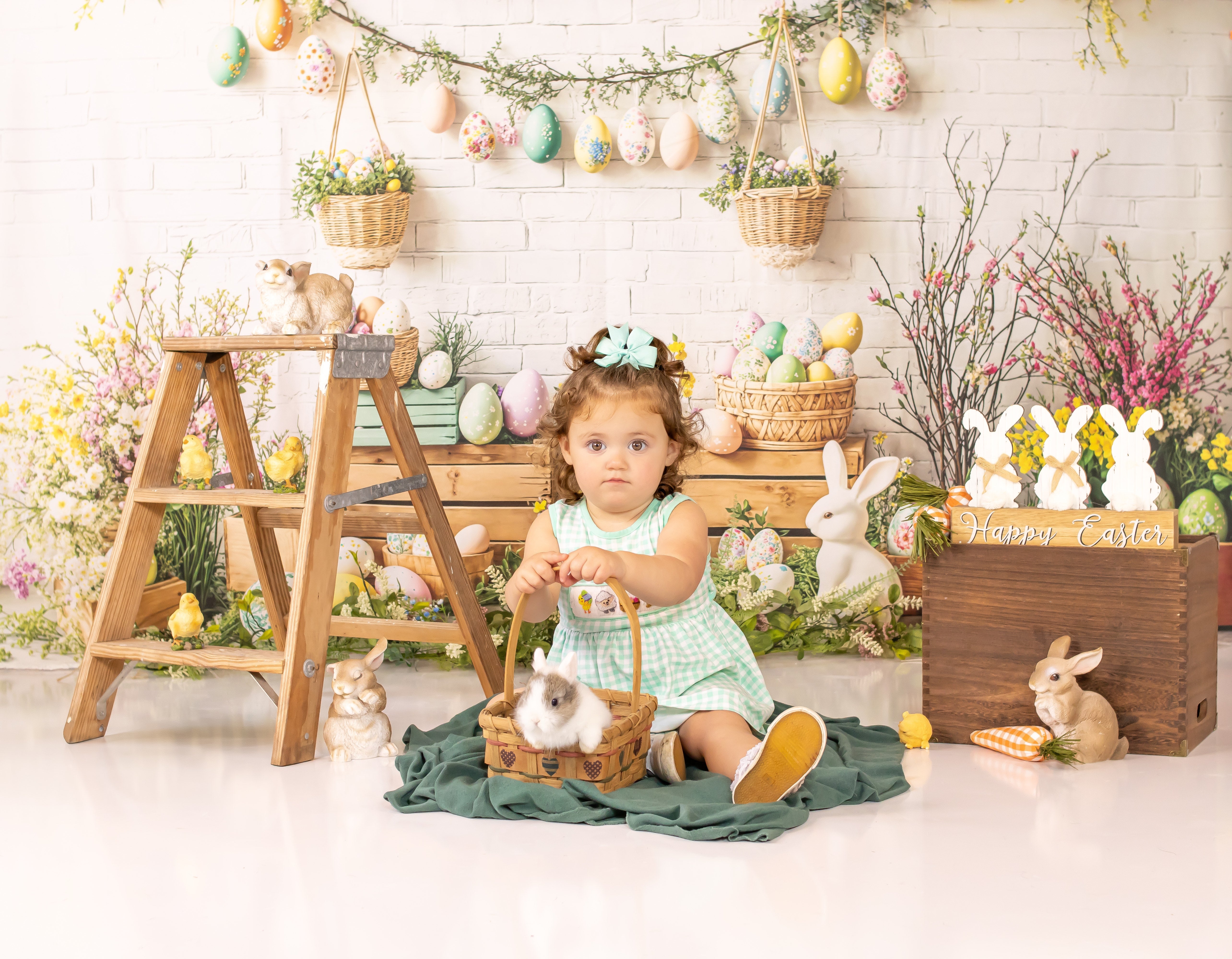 Kate Easter Bunny Floral Egg Rustic Backdrop Designed by Emetselch