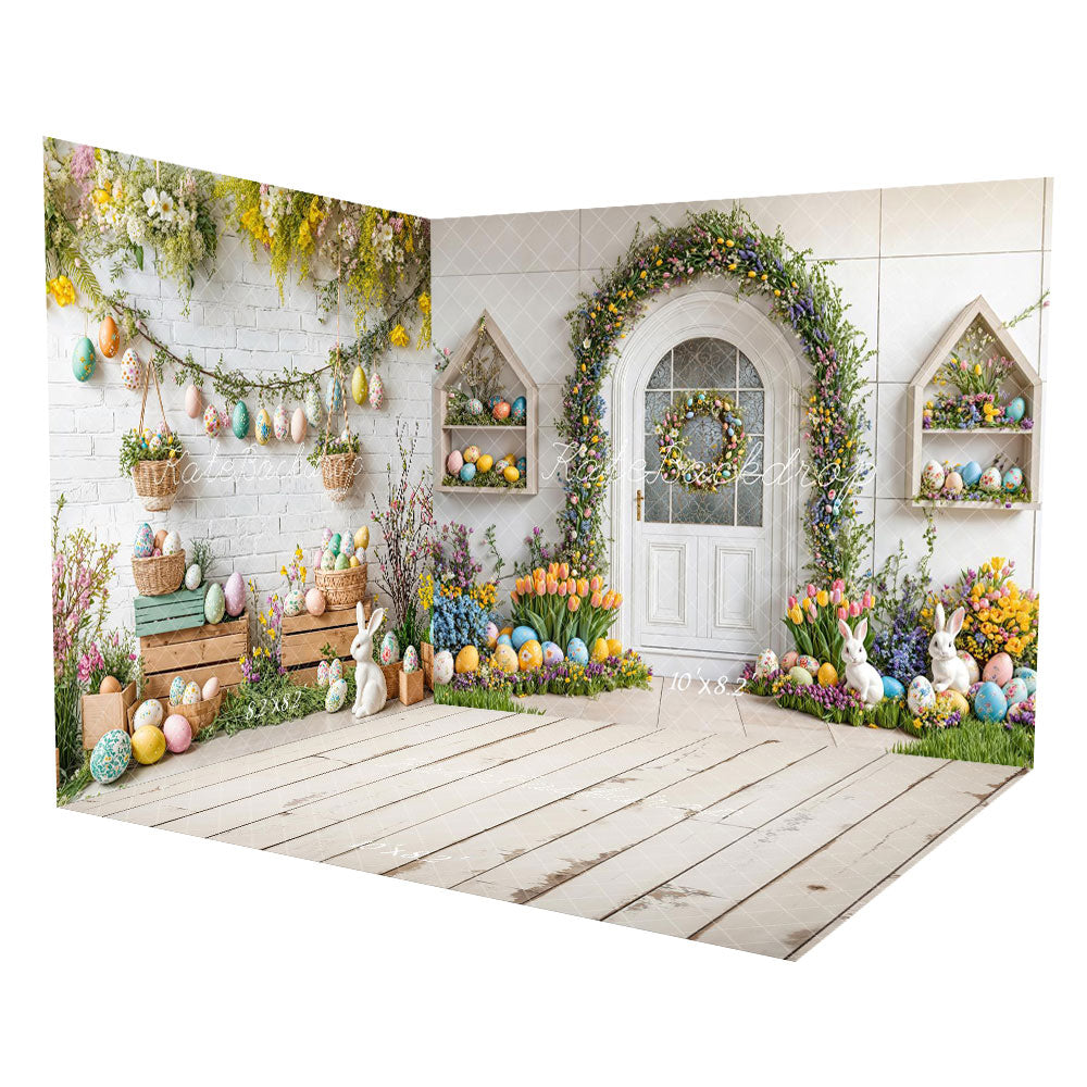 Kate Easter Eggs Brick Wall Tulips Room Set(8ftx8ft&10ftx8ft&8ftx10ft)